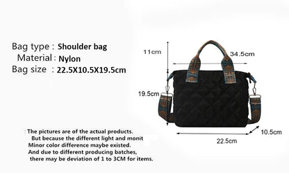 Sac à main à large ceinture pour femmes, automne/hiver, espace losange, sac à bandoulière en coton, grande capacité, fourre-tout de Shopping assorti