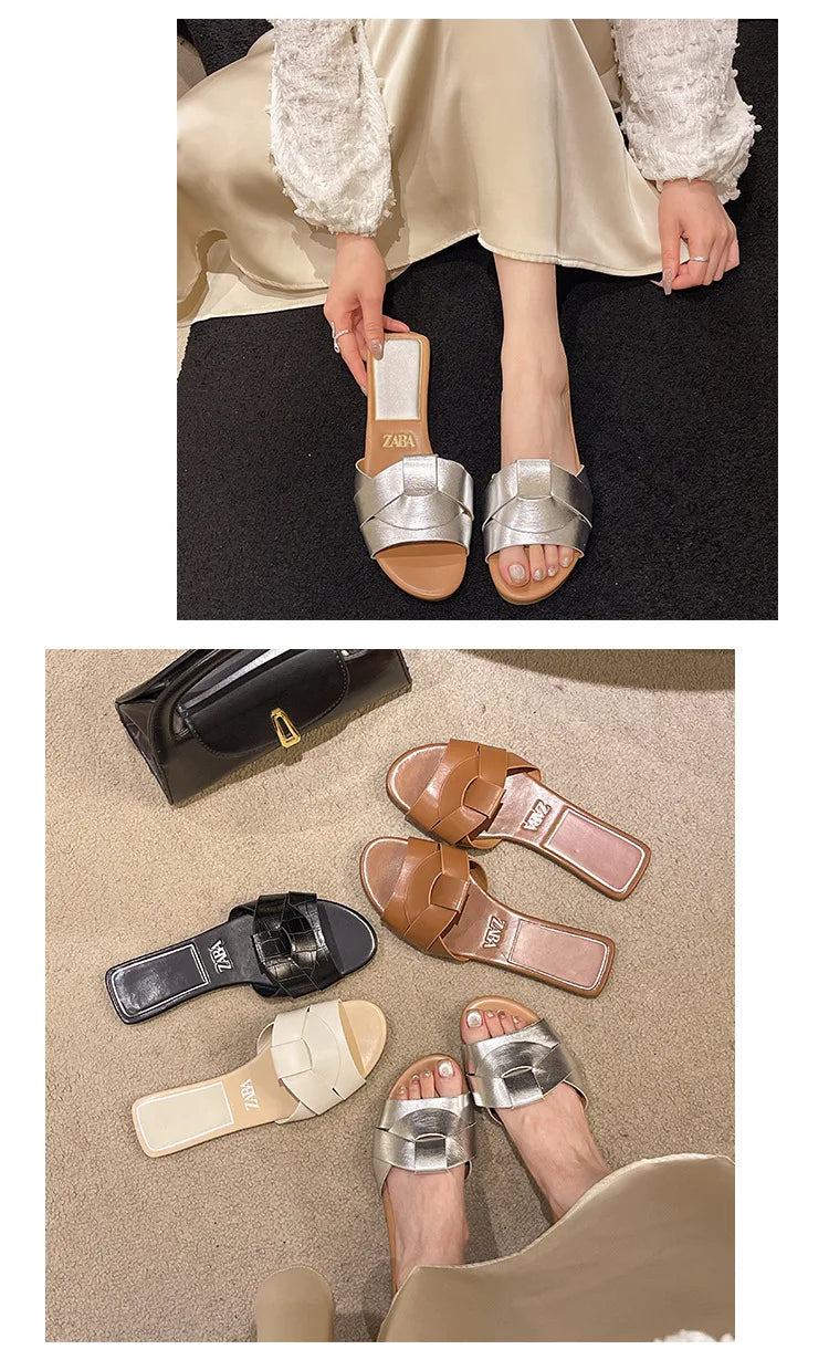 Offre spéciale femmes pantoufles à talons bas pantoufles confortables Sexy croix Peep orteil chaussures de luxe en plein air plage femmes respirabilité chaussures