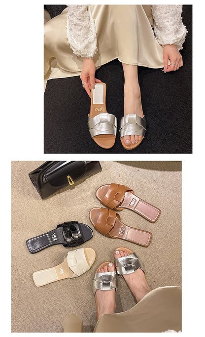 Offre spéciale femmes pantoufles à talons bas pantoufles confortables Sexy croix Peep orteil chaussures de luxe en plein air plage femmes respirabilité chaussures