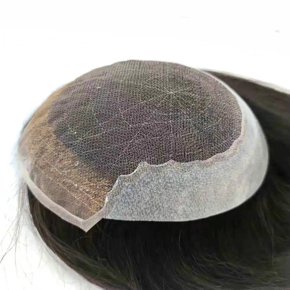 Perruque Remy indienne pour femmes, toupet à cheveux longs, avec dentelle, Q6