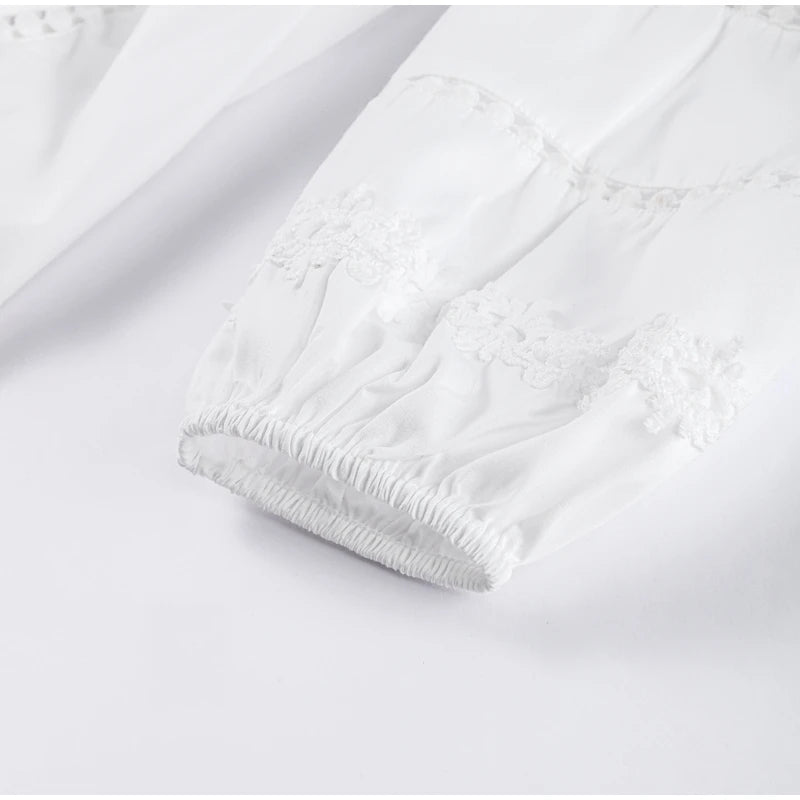 Robe longue en dentelle ajourée pour femmes, élégante, couleur unie, col en v, Patchwork, manches bouffantes, moulante, nouvelle collection printemps 2025