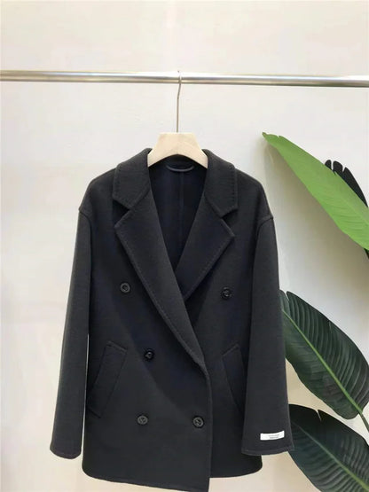 GENHUA 2025 automne hiver nouveaux modèles femmes Double face manteau en cachemire de haute qualité polyvalent 10% cachemire veste à Double boutonnage