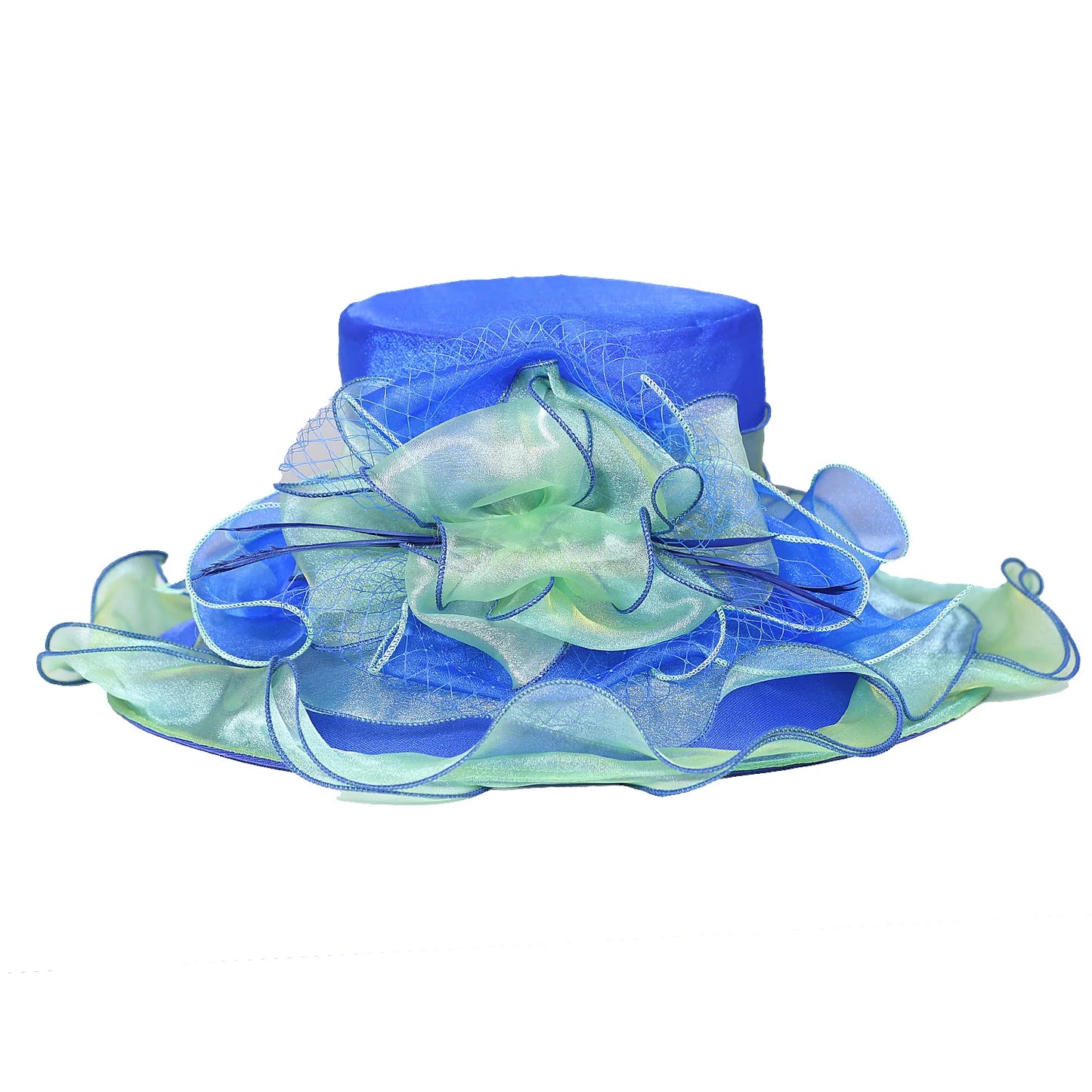 FS été bleu vert église Chapeau pour femmes élégant à large bord Organza Fascinator chapeaux mariage mariée Casquette avec fleur Chapeau Femme