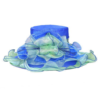 FS été bleu vert église Chapeau pour femmes élégant à large bord Organza Fascinator chapeaux mariage mariée Casquette avec fleur Chapeau Femme