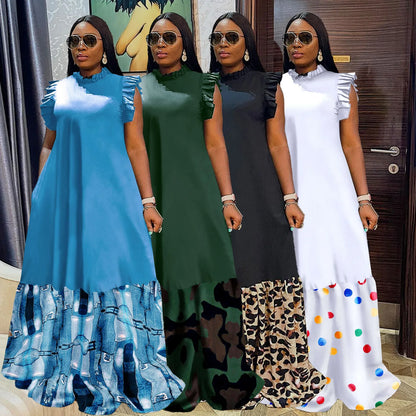 Wmstar-Robes grande taille pour femmes, vêtements de fête d'été, patchwork élégant, pleine longueur, mode maxi, vente en gros, livraison directe