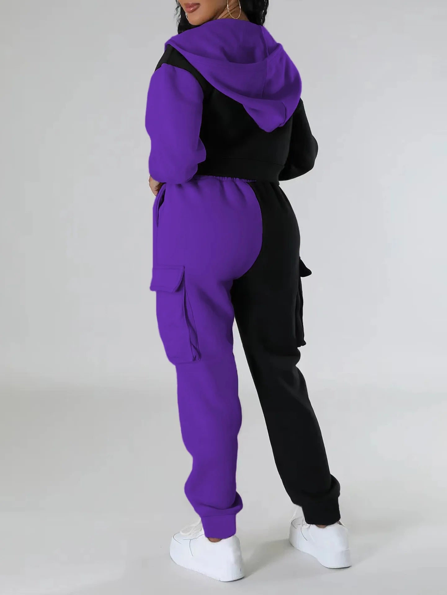 veste sport deux pièces ample pour femmes, ensemble assorti, survêtement à capuche, fermeture éclair bloquée, vêtements d'extérieur courts, pantalon Cargo avec cordon de serrage, automne hiver