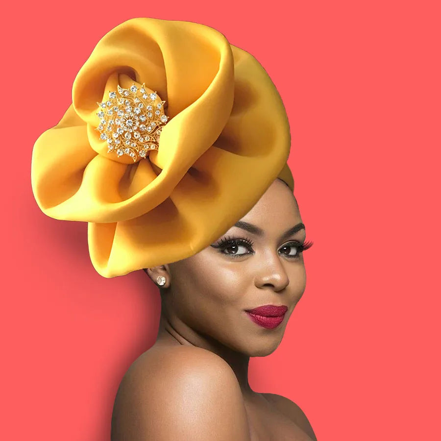 Turban Africain à Grande Fleur pour Femme, Foulard de Sauna Musulman à la Mode
