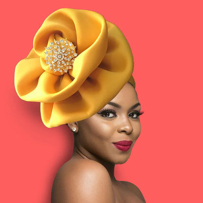 Turban Africain à Grande Fleur pour Femme, Foulard de Sauna Musulman à la Mode