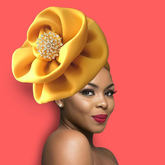Turban Africain à Grande Fleur pour Femme, Foulard de Sauna Musulman à la Mode