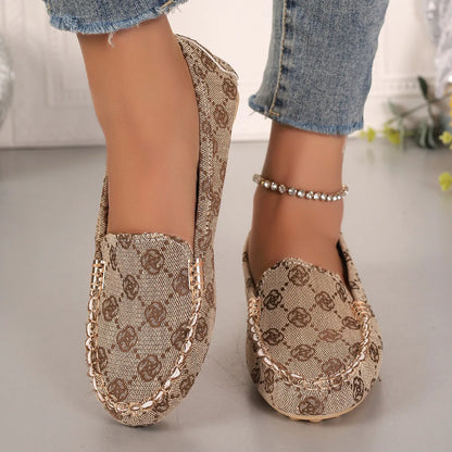 Mocassins pour femmes, sandales de bateau de conduite, décor de luxe, motif de mode, chaussures plates à enfiler, Sexy, élégantes, plates, confortables, décontractées, pour le bureau