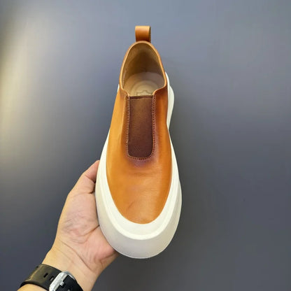 Baskets épaisses en cuir véritable pour hommes, chaussures décontractées, respirantes, à enfiler, haut de gamme