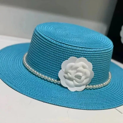 Chapeau plat d'été pour femmes, nouveau style, chapeau de soleil, de plage, de mariage, de thé, élégant, avec coiffure en perles, 모자