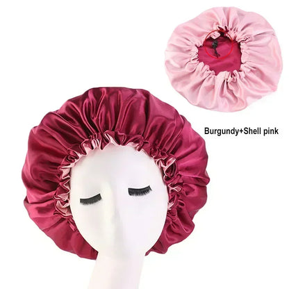 Bonnet en Satin réversible pour cheveux, Double couche réglable, couvre-tête pour dormir, accessoires de coiffure bouclés et élastiques