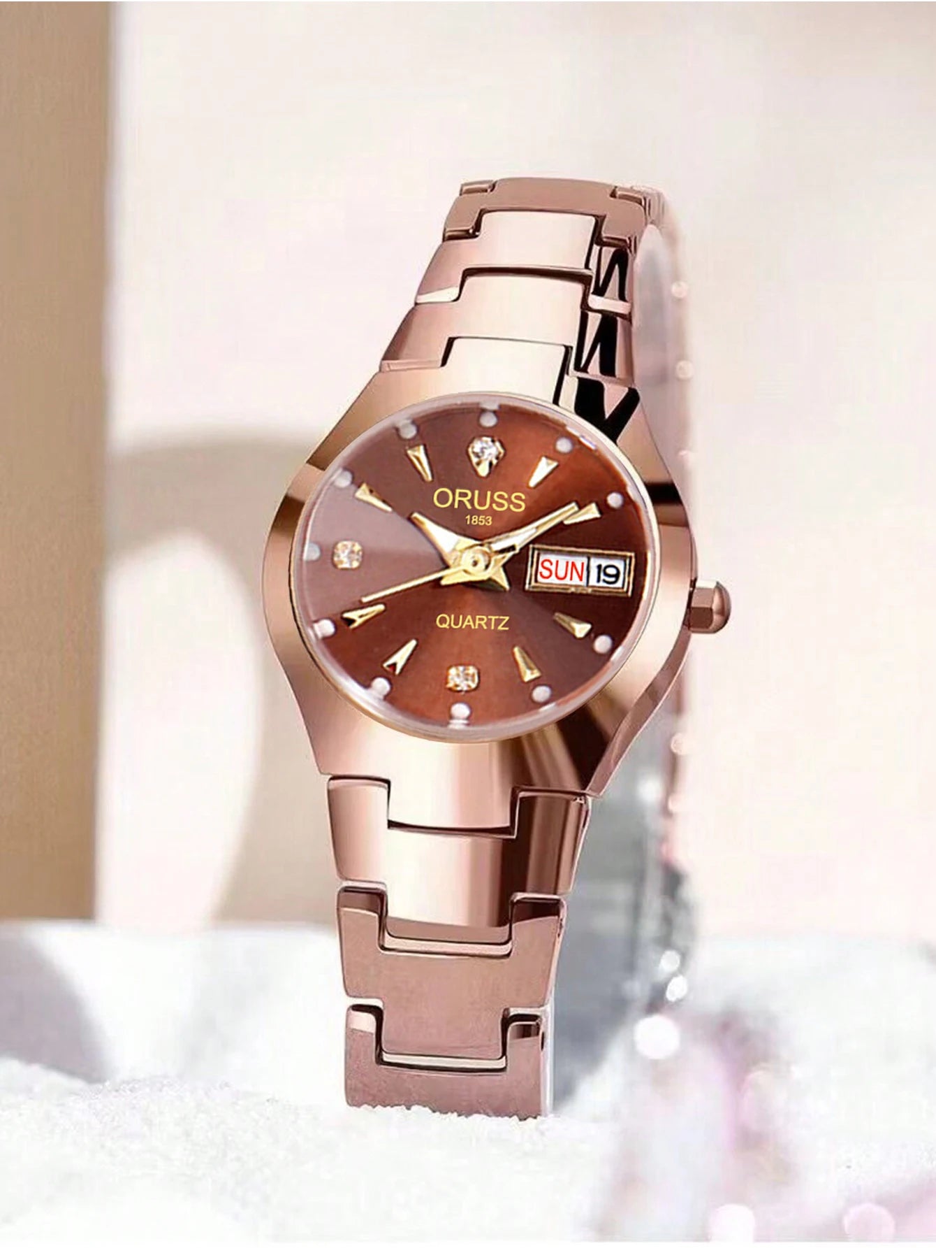 ORUSS-Montre de couple étanche pour hommes et femmes, quartz, acier inoxydable, date, semaine, horloge, cadeau pour amoureux, mode décontractée