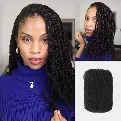 Extensions de cheveux humains afro crépus élégants en vrac noir naturel/marron/gris-léger pour tresser, coiffer et usage quotidien