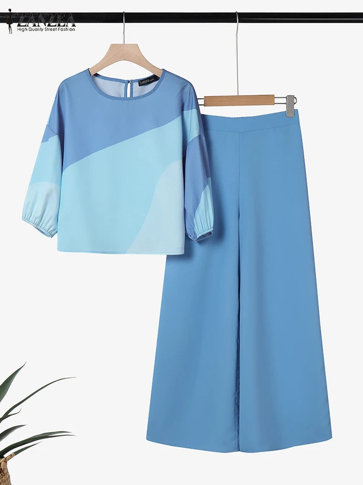 BERAKAH SUPRÊME – ensemble pantalon d'été 2 pièces pour femmes, tenues à la mode, manches 3/4, chemisier imprimé, pantalon, costume de travail décontracté, survêtements assortis