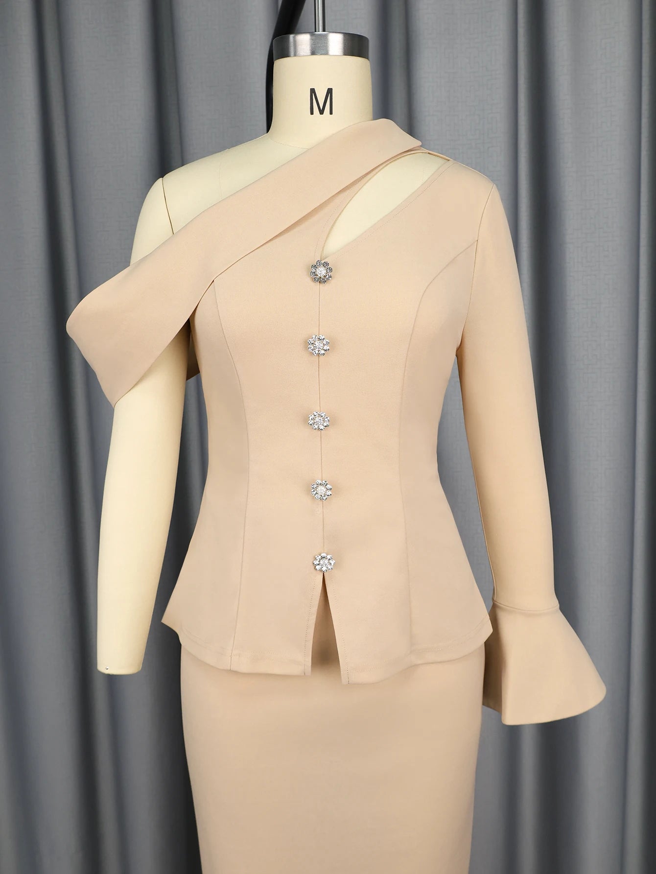 Ensemble deux pièces pour femmes, asymétrique épaule dénudée, haut asymétrique, jupe de hanche, mode élégante, Slim, robe de soirée, boîte de nuit