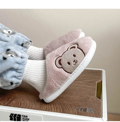 Ours en peluche pantoufles pour femmes hommes mode Kawaii moelleux hiver chaud pantoufles amoureux dessin animé ours en peluche maison chaussures TG03
