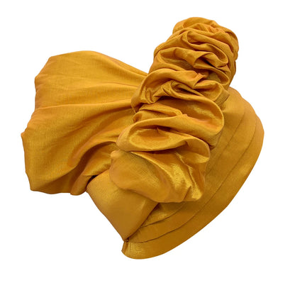 Nouveau bonnet Turban à volants pour femmes, couvre-chef en soie brute africaine, automne, Nigeria, Gele de mariage, bandeau de fête, couvre-chef pour dame