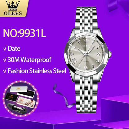 OLEVS 9931 montres pour femmes élégantes marque de luxe montre à Quartz originale pour dame étanche en acier inoxydable Date lumineuse