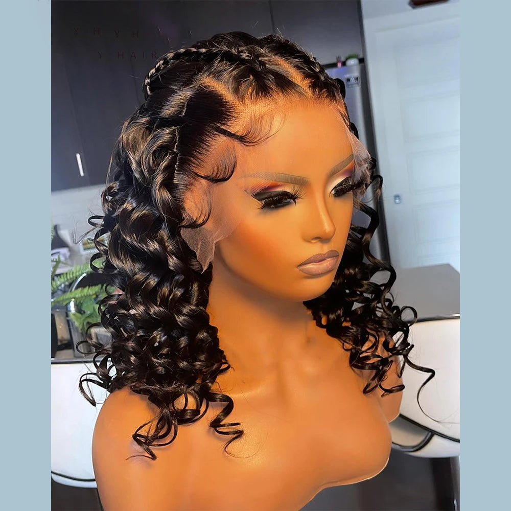 Perruque Lace Front Wig sans colle bouclée noire naturelle, cheveux de bébé, 26 longs, densité 180, deep wave, pre-plucked, degré de chaleur, pour femmes, 03/3