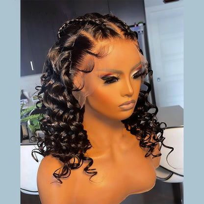 Perruque Lace Front Wig sans colle bouclée noire naturelle, cheveux de bébé, 26 longs, densité 180, deep wave, pre-plucked, degré de chaleur, pour femmes, 03/3