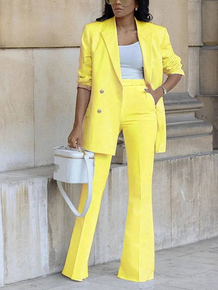 Automne hiver 2 pièces tenues pour femmes Blazer vestes taille haute jambe droite pantalon costumes ensemble affaires décontracté bureau