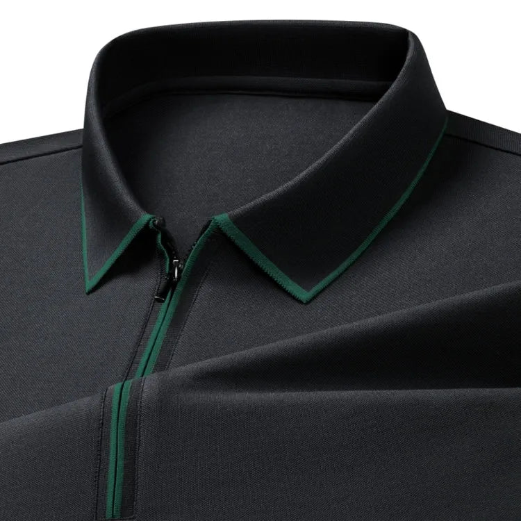 Polo en soie à fermeture éclair pour hommes, T-Shirt à manches courtes en mûrier avec fermeture éclair en métal, col montant, haut d'été décontracté de luxe en coton et lin