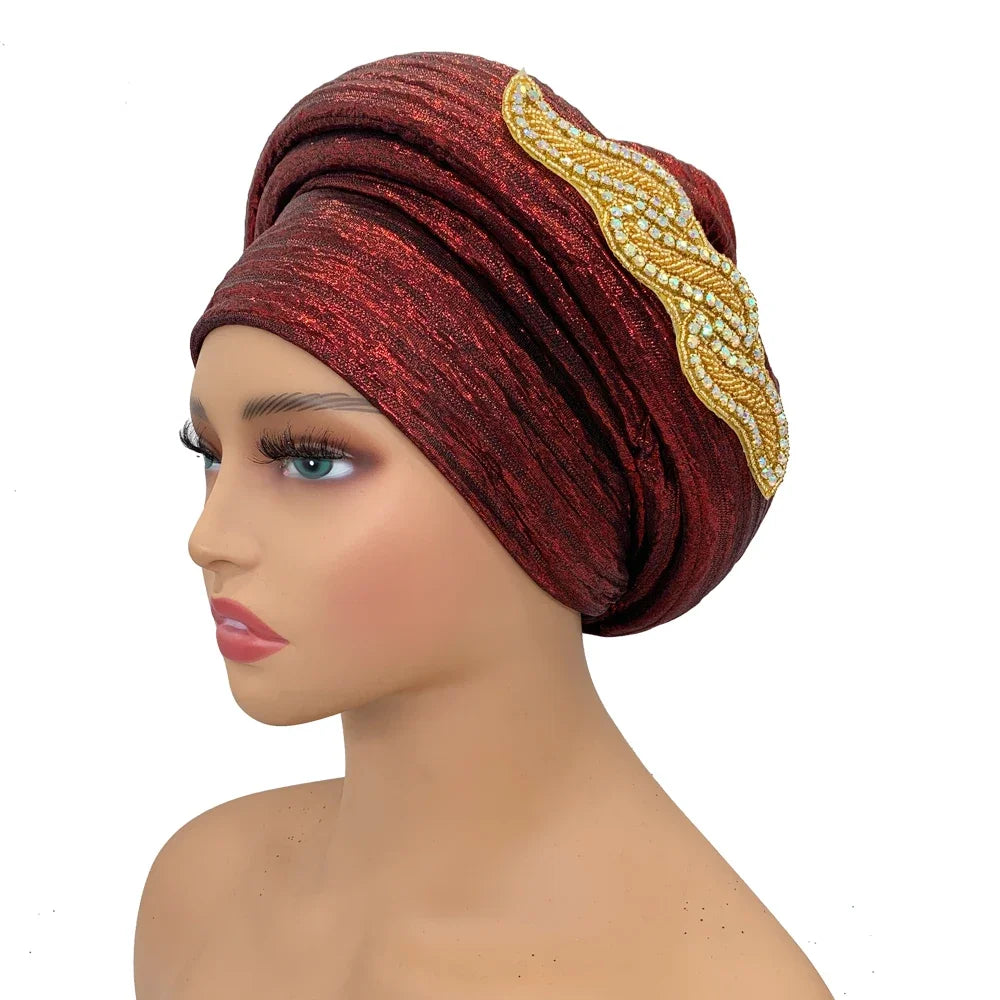 Turban Africain à la Mode pour Femme, Couvre-Chef, Équipement de Sauna, Mariage Nigérian