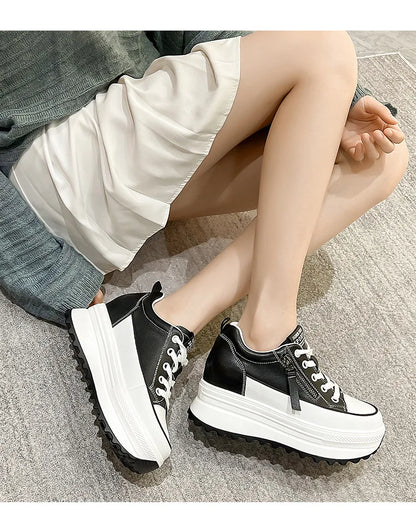 Fujin 7 cm en cuir véritable femmes chaussures décontractées 7 cm plate-forme compensée femme mode baskets gros printemps automne chaussures été