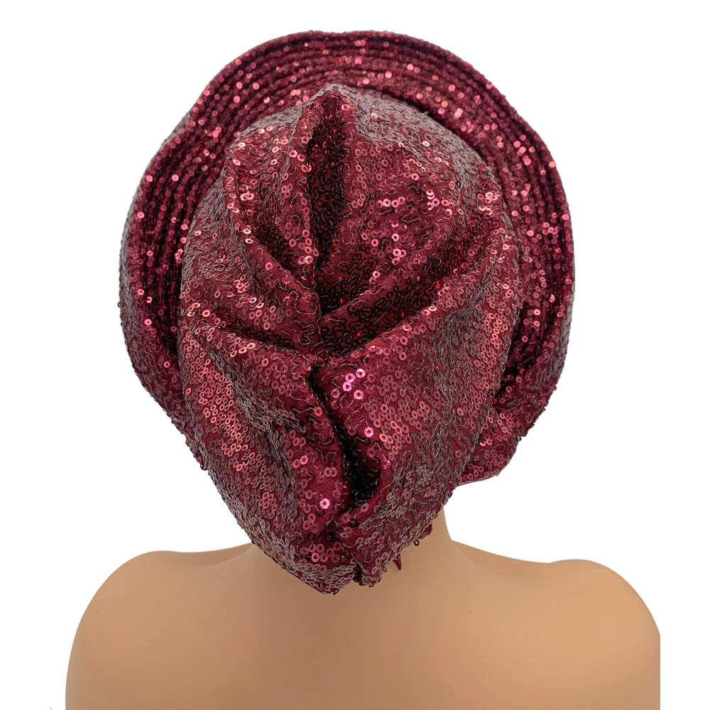 Paillettes Autogele Turban casquette pour femmes prêt africain Auto Gele casque Nigeria mariage Geles femme bandeau dame casque