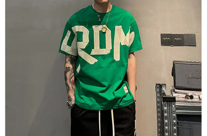 T-shirt manches courtes col rond, décontracté, assorti avec tout, tendance coréenne, couleur unie, lettre imprimée, ample, mode jeunesse, été 2023