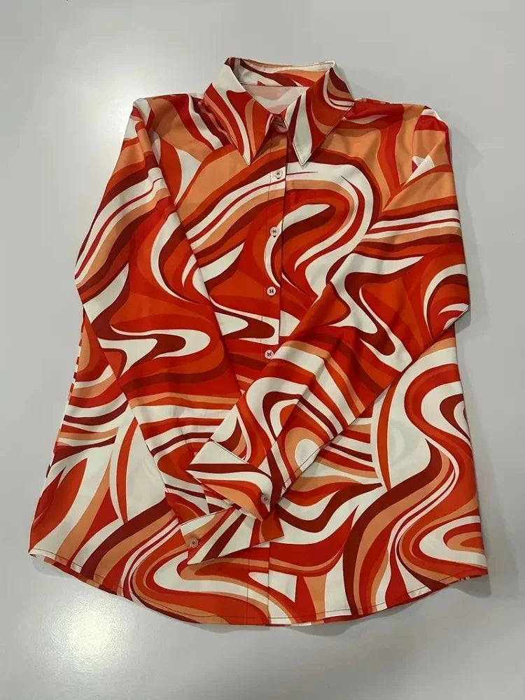 Nouvelle texture imprimée chemise tempérament femmes bureau chemise à manches longues 2024 automne