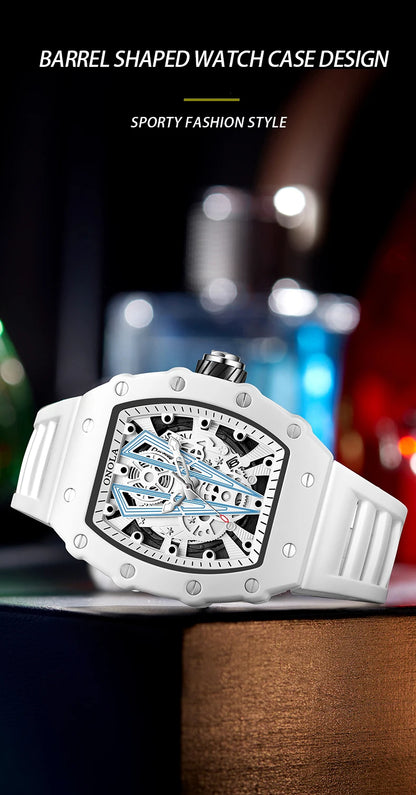 ONOLA-Montre Tonneau Blanche pour Homme, Horloge Masculine, Calendrier Showous, Degré d'Eau, Bande en Silicone