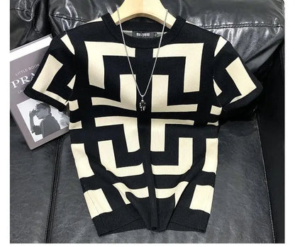 T-shirt à manches courtes Ice Inj, col rond, conception haut de gamme, fouet, imprimé géométrique, loisirs simples, mode estivale, nouveau, 2024