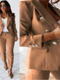 Mode Double boutonnage à manches longues costume ensemble femmes nouveau automne hiver coupe ajustée petite jambe pantalons longs femme bureau 2 pièces ensemble