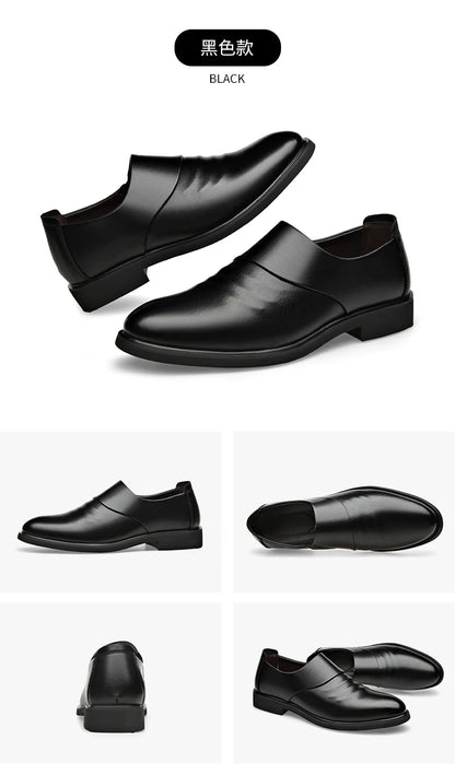 Chaussures plates en cuir véritable pour hommes, rehaussantes de 6CM, chaussures d'affaires formelles en cuir, chaussures de mariage décontractées britanniques, nouvelle collection