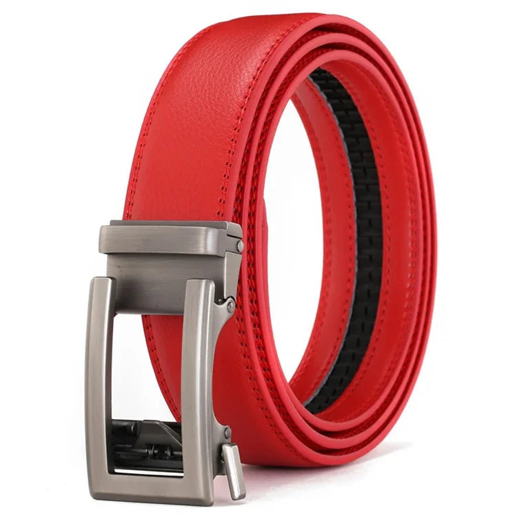 Hommes couleur rouge 3.5 cm largeur bracelet en cuir de vache haute qualité boucle automatique ceintures pour hommes marque de luxe concepteur ceintures homme B995