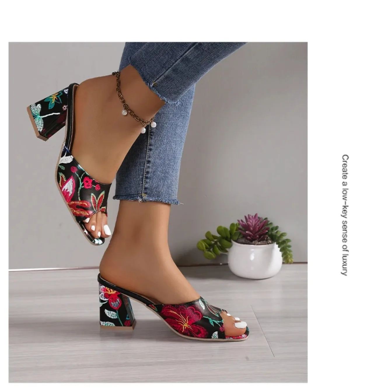 Pantoufles d'Été à Talons Épais pour Femme, Chaussures de Haute Qualité, Parka Ouverte, Décontractées, Grande Taille