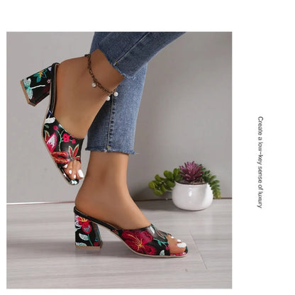 Pantoufles d'Été à Talons Épais pour Femme, Chaussures de Haute Qualité, Parka Ouverte, Décontractées, Grande Taille