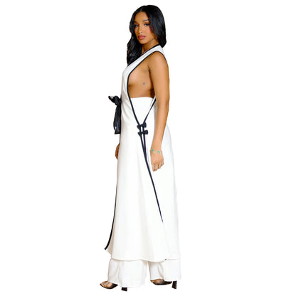 Ensemble de survêtement assressentipour femme, pantalon à glaçure épissée, pantalon à jambe large, longueur de rinçage, élégant, travail de rue, 2 pièces