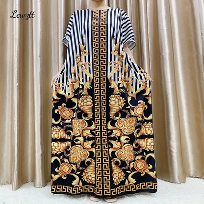 Mode nouveau Style fleur manches africain Dashiki imprimé fleuri taille ceinture coton Caftan dame été Maxi robes décontractées robes