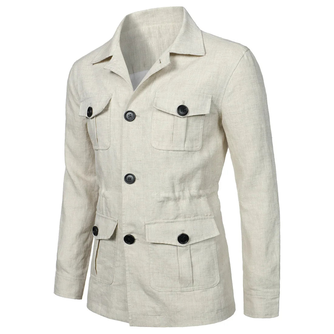 Hommes manteaux Safari veste lin britannique rétro Gentry costume poches vêtements d'extérieur mode couleur unie mâle hauts Ropa Hombre