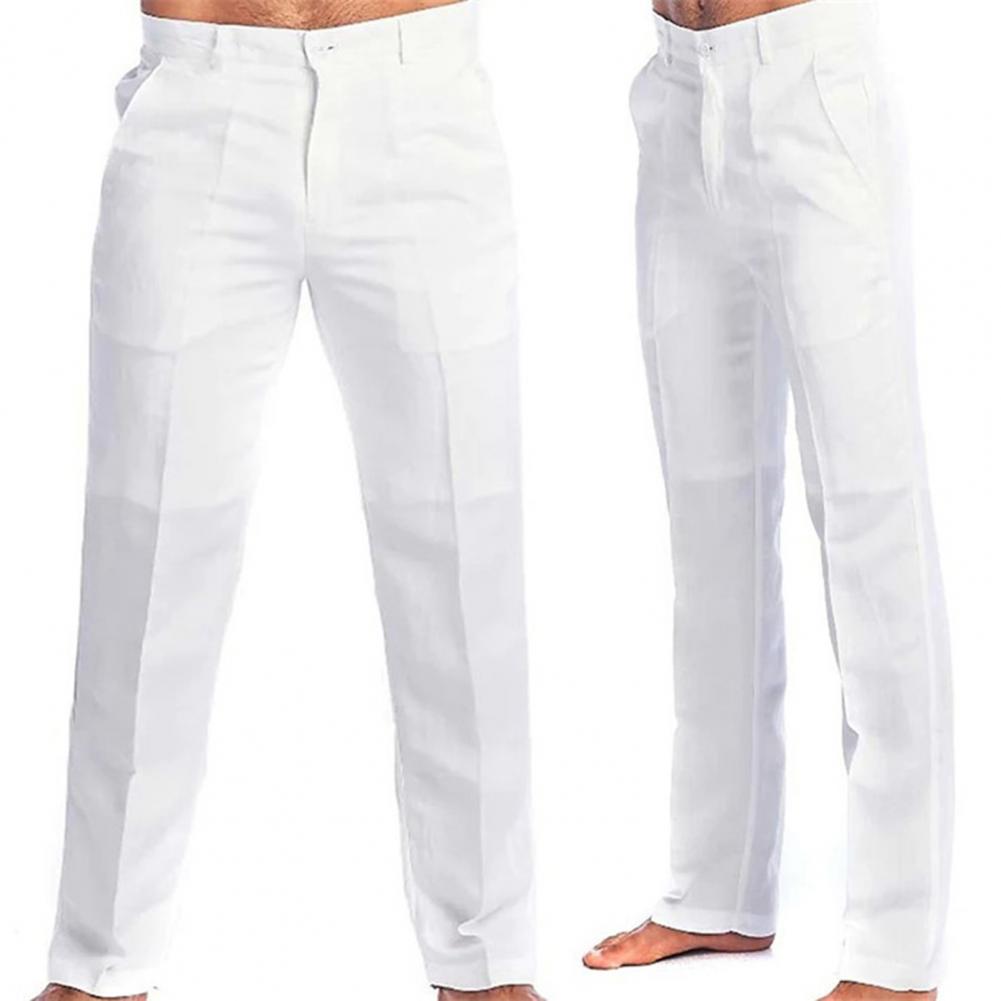 Pantalon en lin décontracté pour hommes, avec poches sur pied, couleur unie, blanc, gris, grande taille 3xl, élégant, mode, survêtement, Streetwear, 2023
