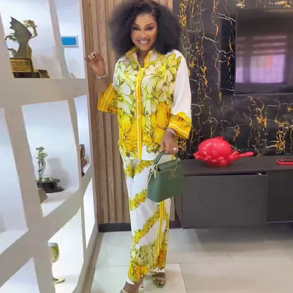 Chemise Vintage décontractée à imprimé Floral pour femmes, col rabattu, pantalon ample, chemisier, ensemble deux pièces, tenues de vacances printemps et été