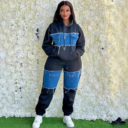 Ensemble 2 pièces pour femmes, vêtements africains Dashiki, nouvelle mode printemps-automne, haut en Denim à manches longues et pantalon, costume de fête, ensembles assortis