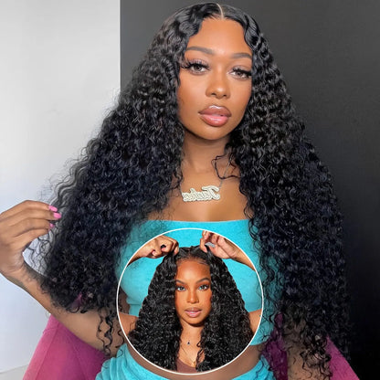 Perruque Deep Wave Lace Wig sans colle, perruques de cheveux humains, pre-cut, Prêt à porter, Wear and Go, 6x4, 5x5