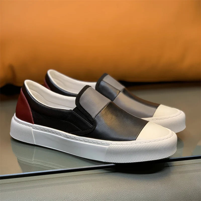 Printemps nouveaux hommes en cuir à semelles épaisses simples et à la mode couleur bloqué chaussures décontractées