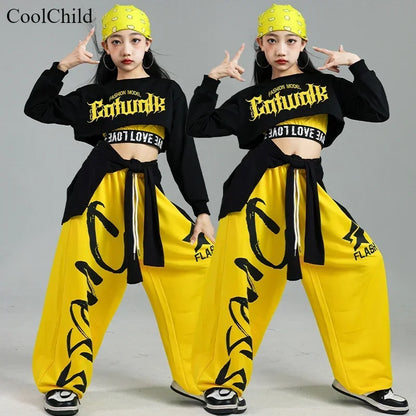 Ensemble de vêtements Hip Hop pour filles, haut court K-pop, pantalon cargo, cardigan de danse de rue pour enfants, streetwear pour enfants, groupe de filles, vêtements de jazz, mode