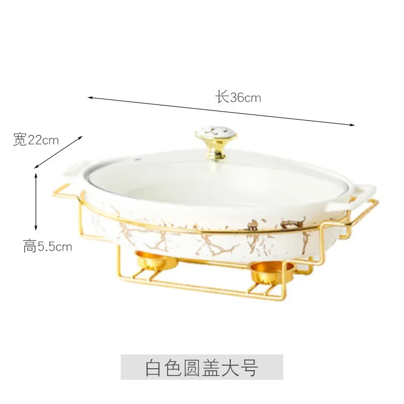 Vaisselle de visionneuse naren céramique nordique, casserole binaurale domestique, pot à soupe, hôtel, restaurant, ensemble de supports de pot chauffant à bougie